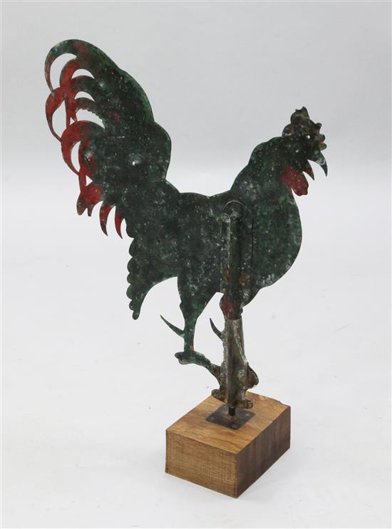 A 19th century painted copper Rooster weather vane, 29in.